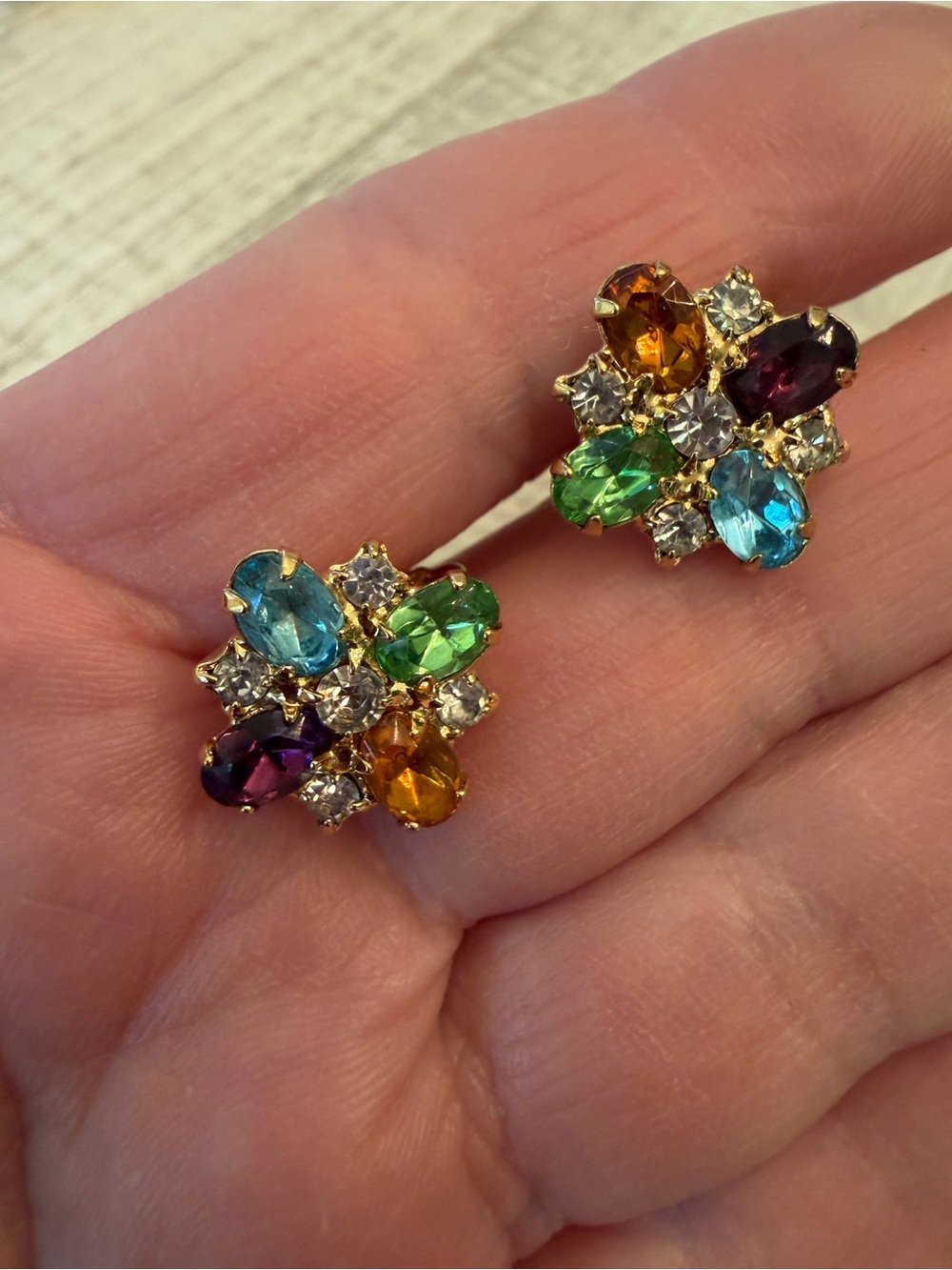 Vintage Multicolor Gem Cluster Gold-Tone Women's Earring